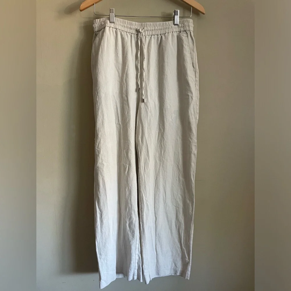 ZARA textured wide leg linen pants